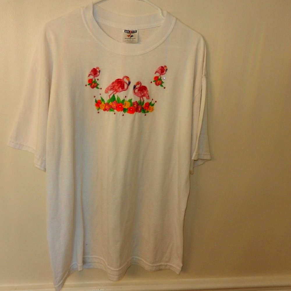 Flamingo Family 3D Applique on Jersey Tshirt L 👌